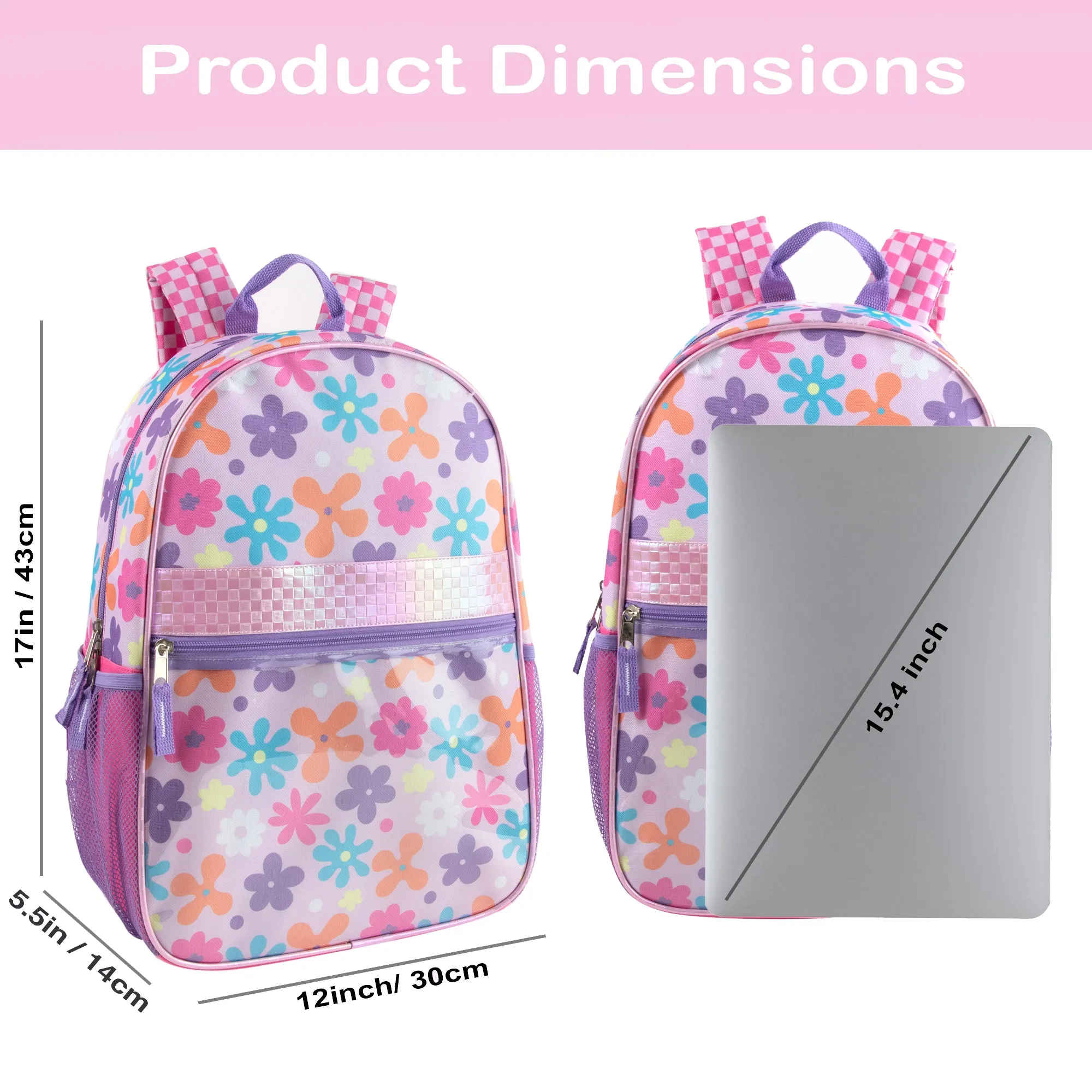 17-Inch Printed Backpack with 8-Piece School Supplies Kit - Purple Floral