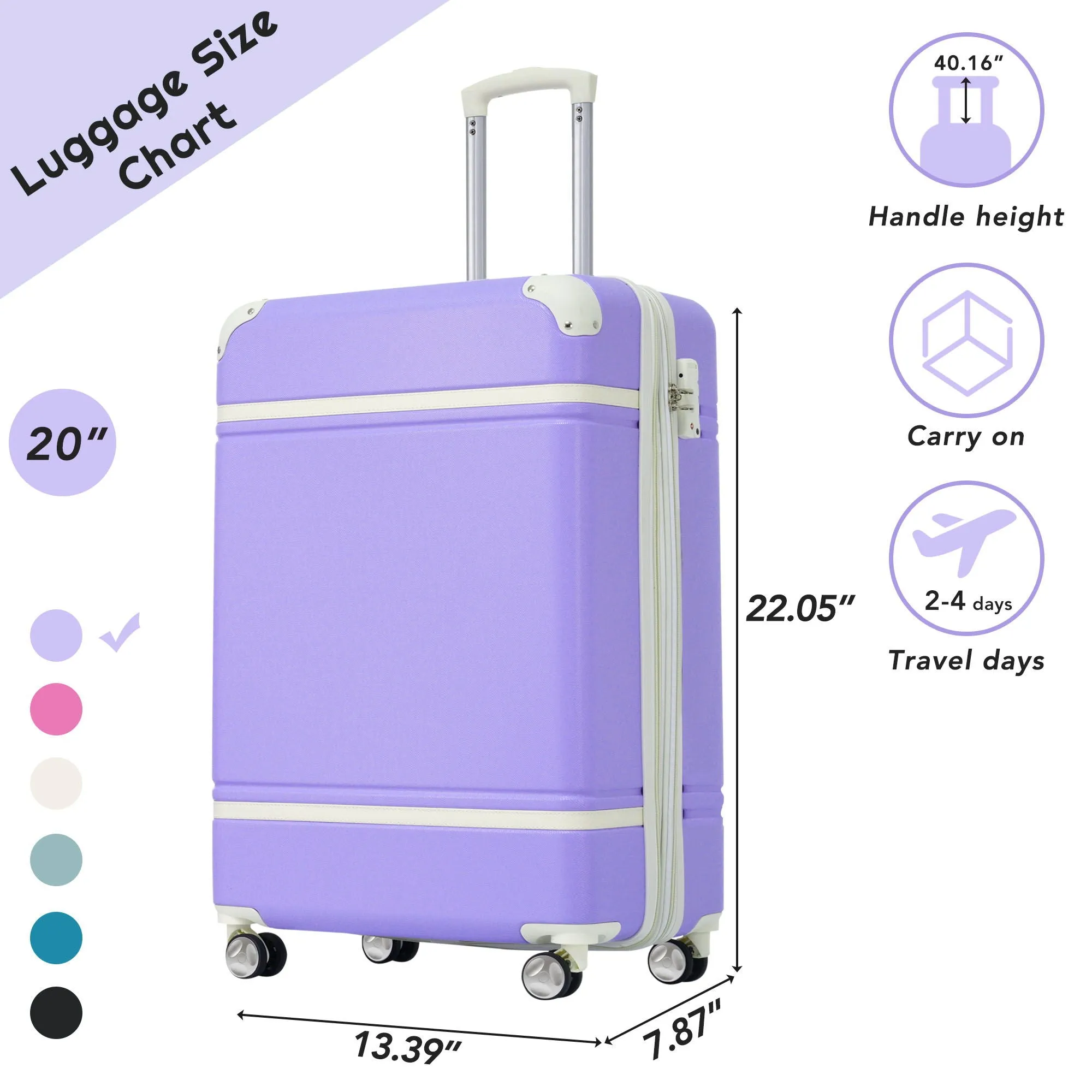 20" Luggage 1 Piece With Tsa Lock, Lightweight Suitcase Spinner Wheels, Carry On Vintage Luggage