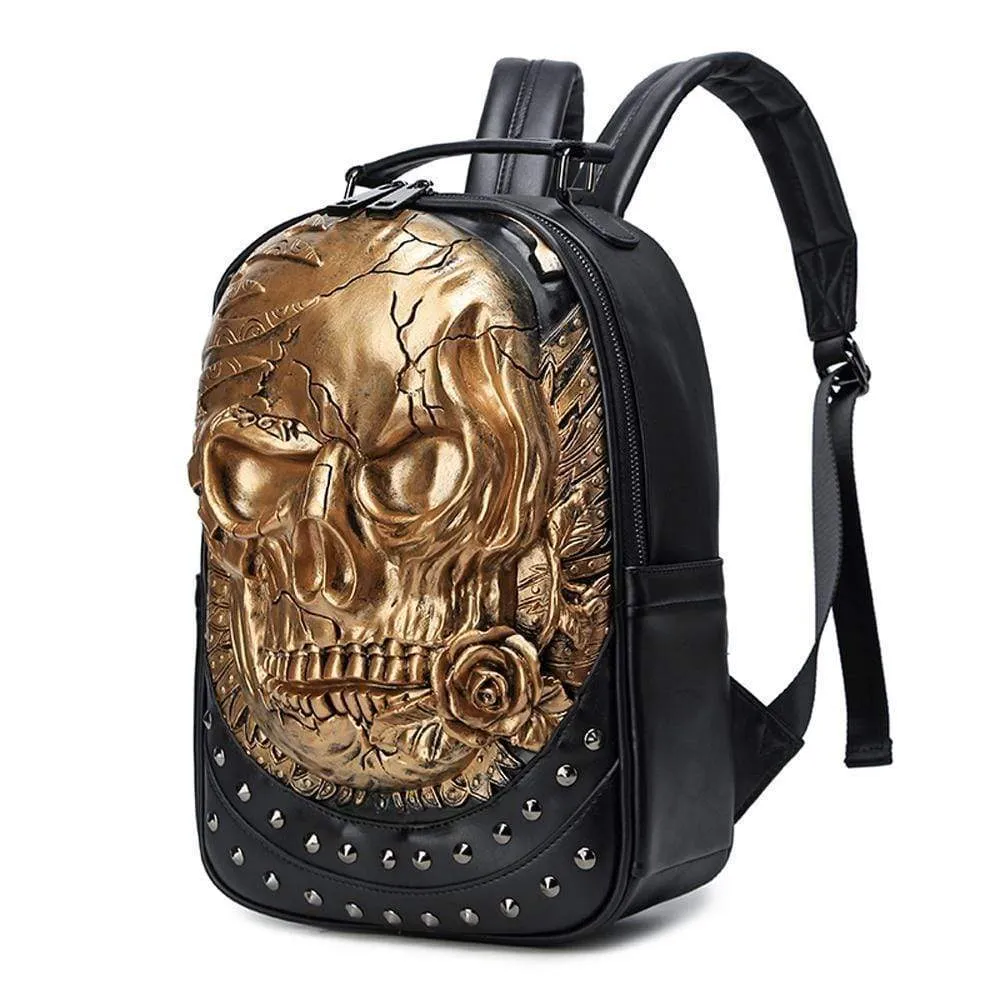 3D Backpack ,Studded  Halloween 3D Skull With Rose Rucksacks Travel Bags