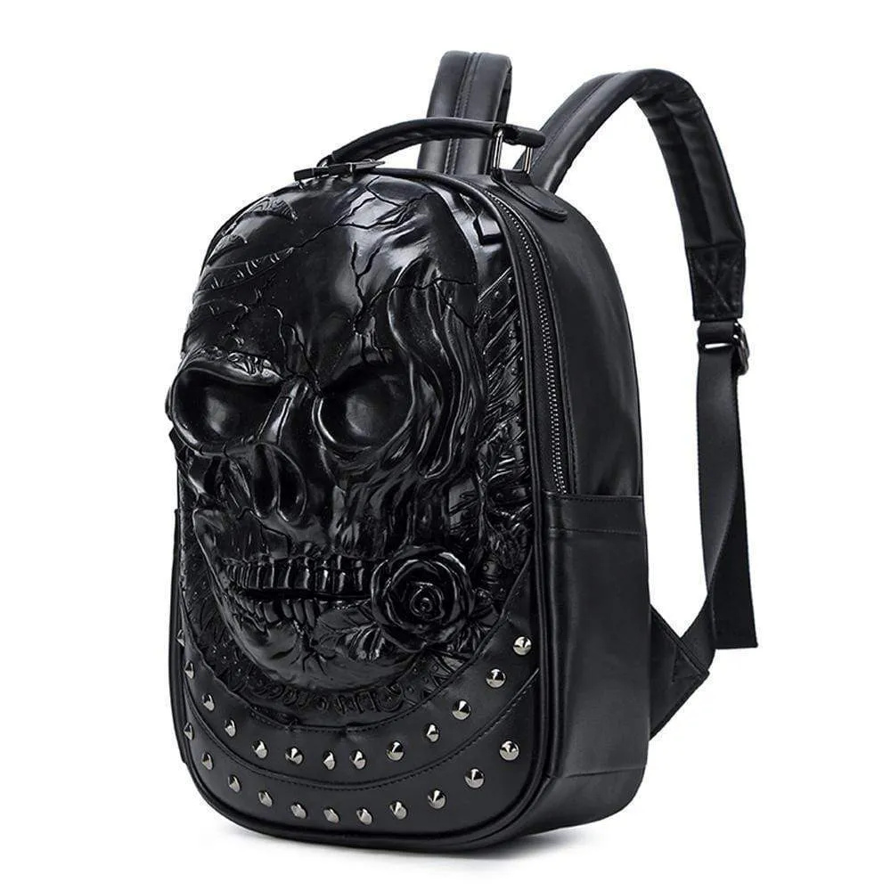 3D Backpack ,Studded  Halloween 3D Skull With Rose Rucksacks Travel Bags