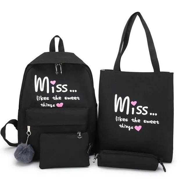 4Pcs Set School Backpack