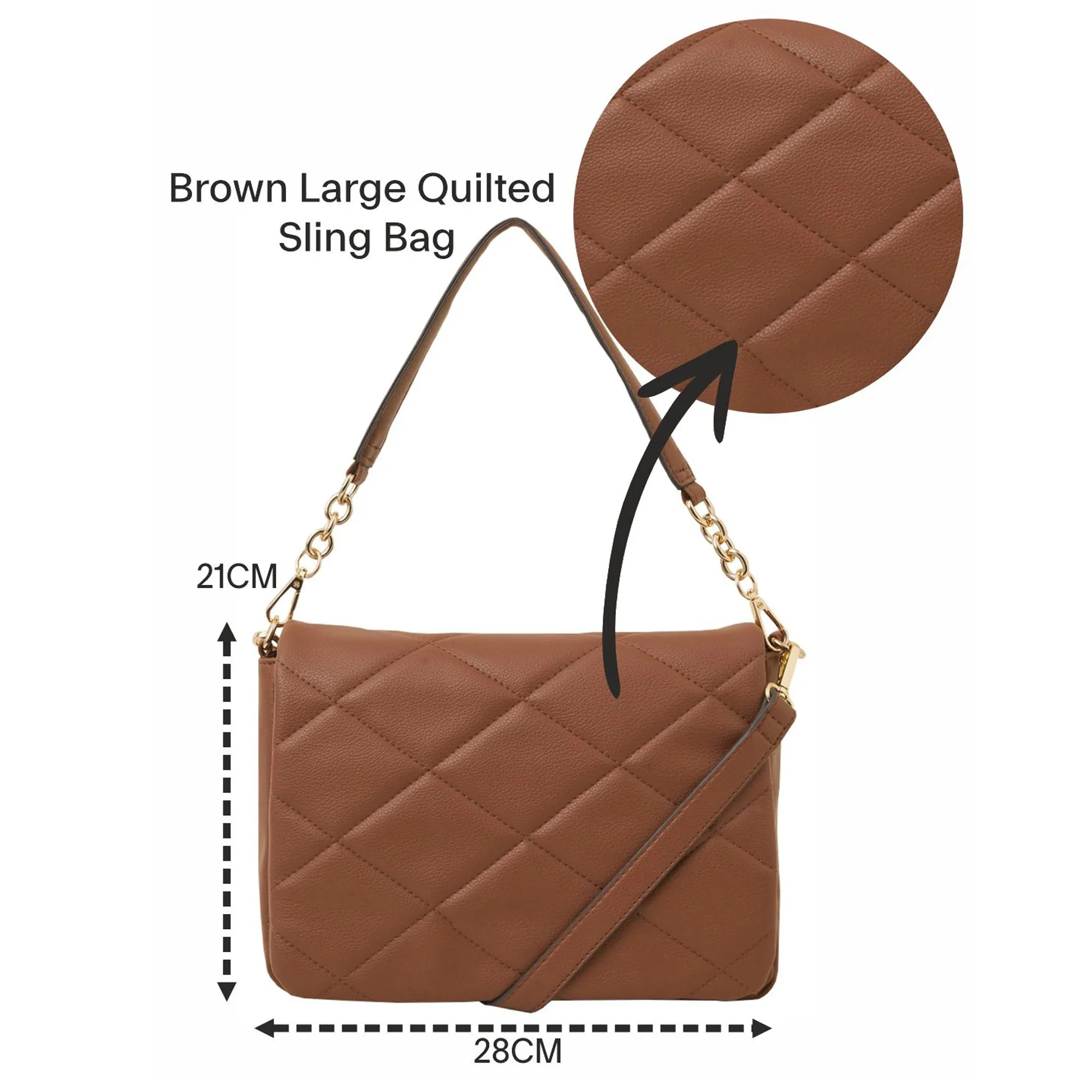 Accessorize London Women's Brown Large Quilted Sling Bag