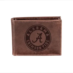 Alabama Bifold Leather Wallet, Brown, 100% Genuine Leather