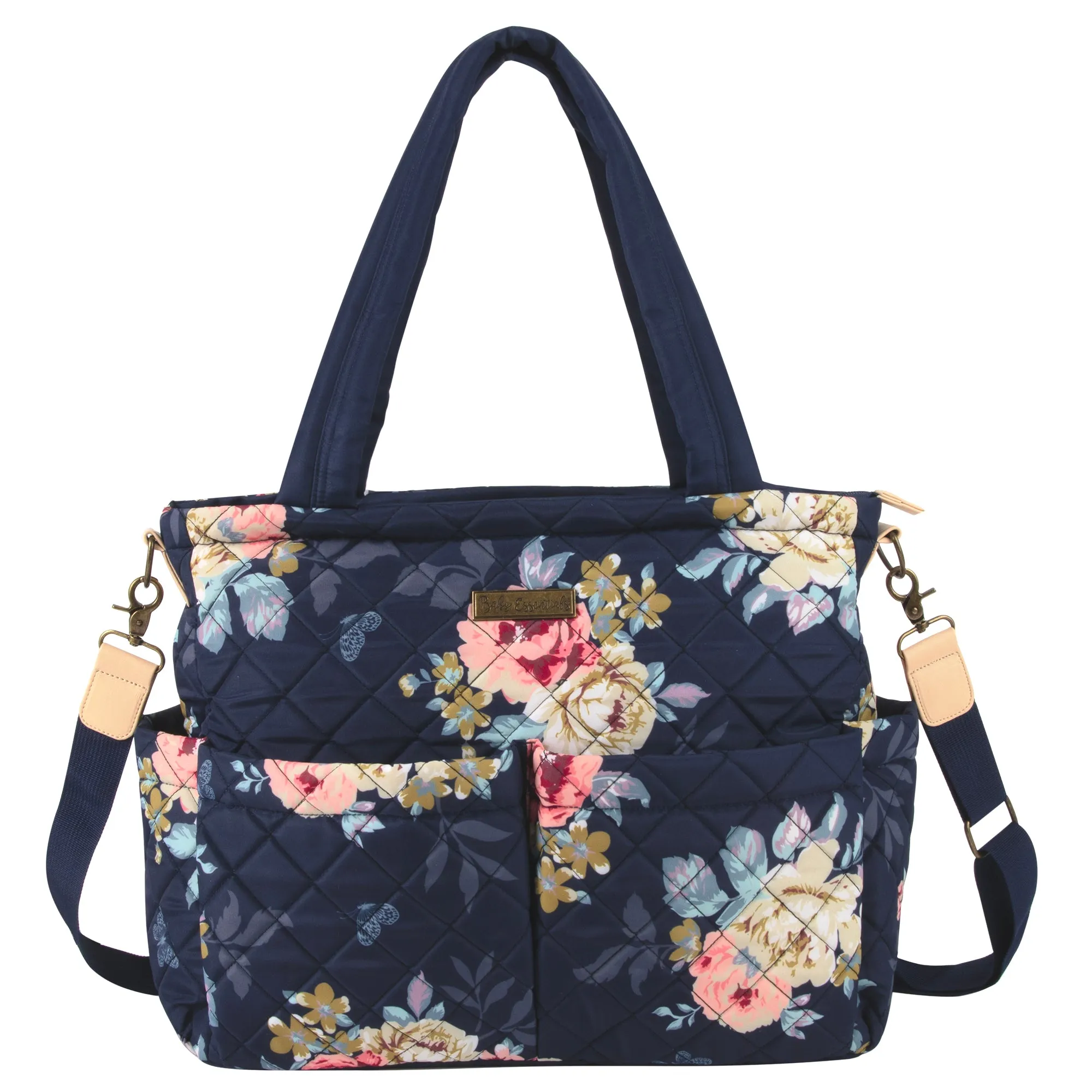 Baby Essentials Quilted Diaper Bag Tote 2-Piece Set - Floral Navy