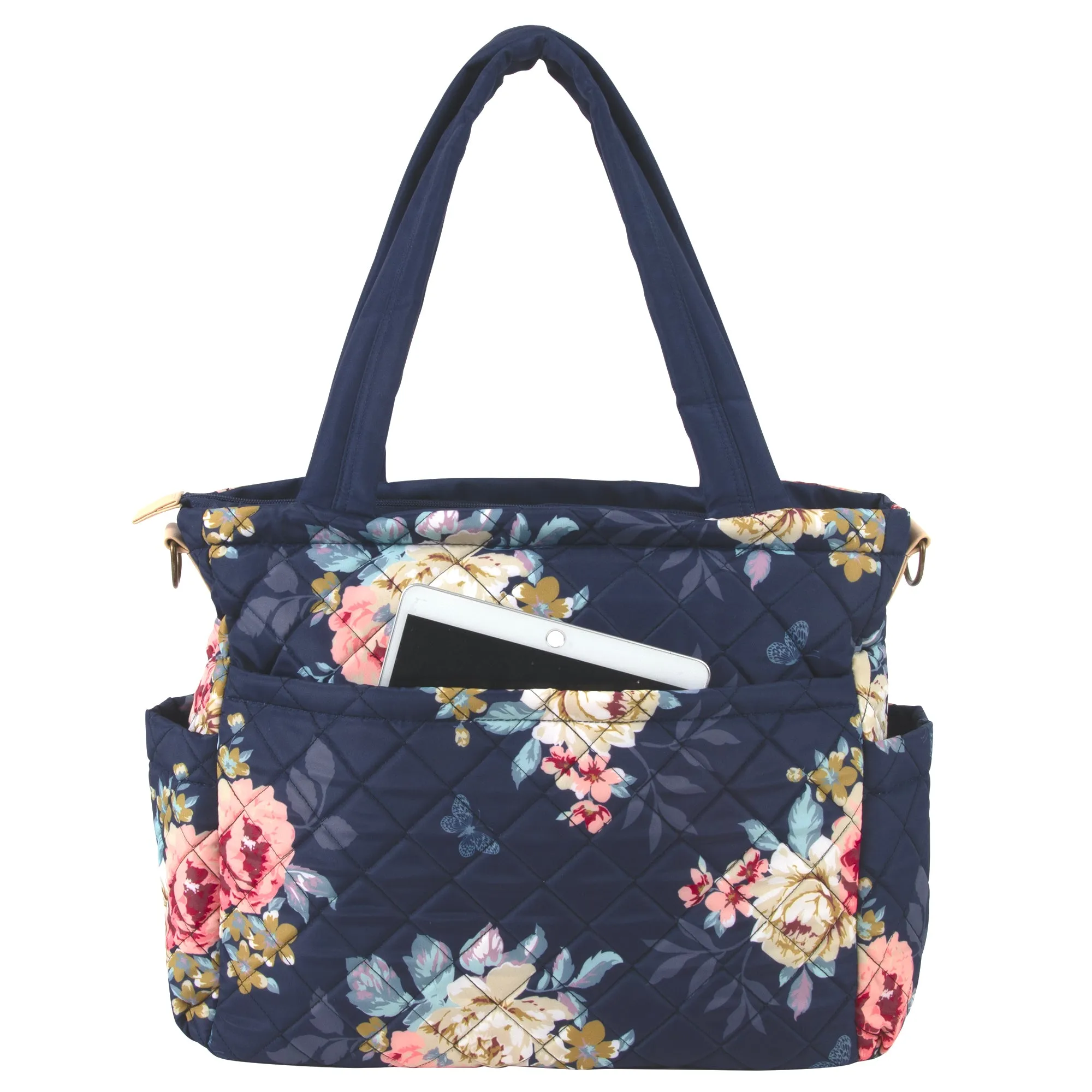 Baby Essentials Quilted Diaper Bag Tote 2-Piece Set - Floral Navy