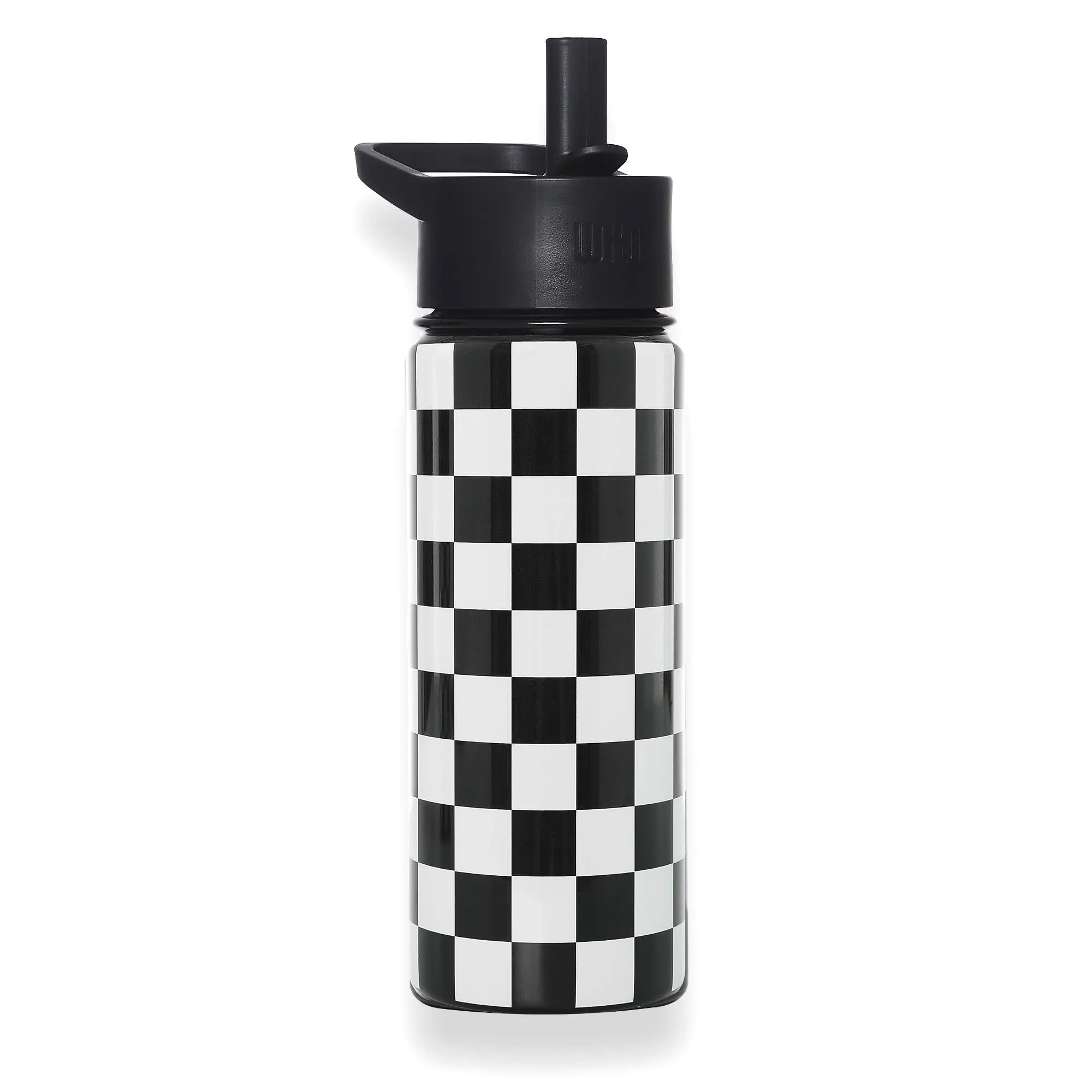 Black and White Checkered 18 oz Steel Water Bottle