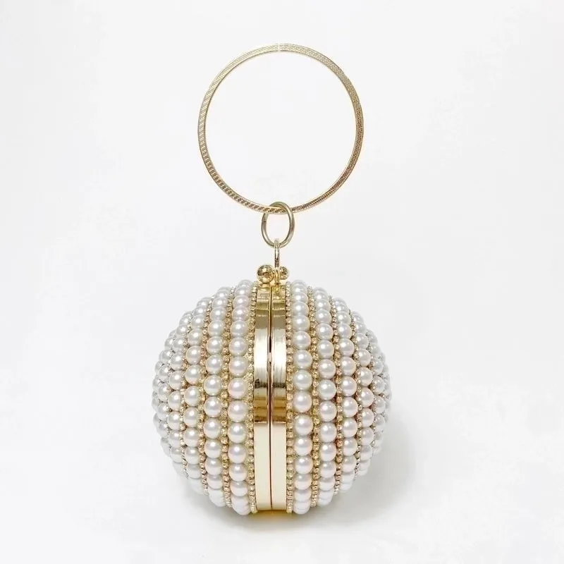 Black Gold Silver Pvc Geometric Pearl Round Evening Bags