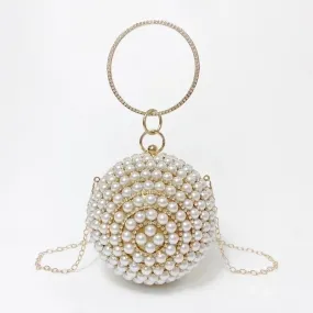 Black Gold Silver Pvc Geometric Pearl Round Evening Bags