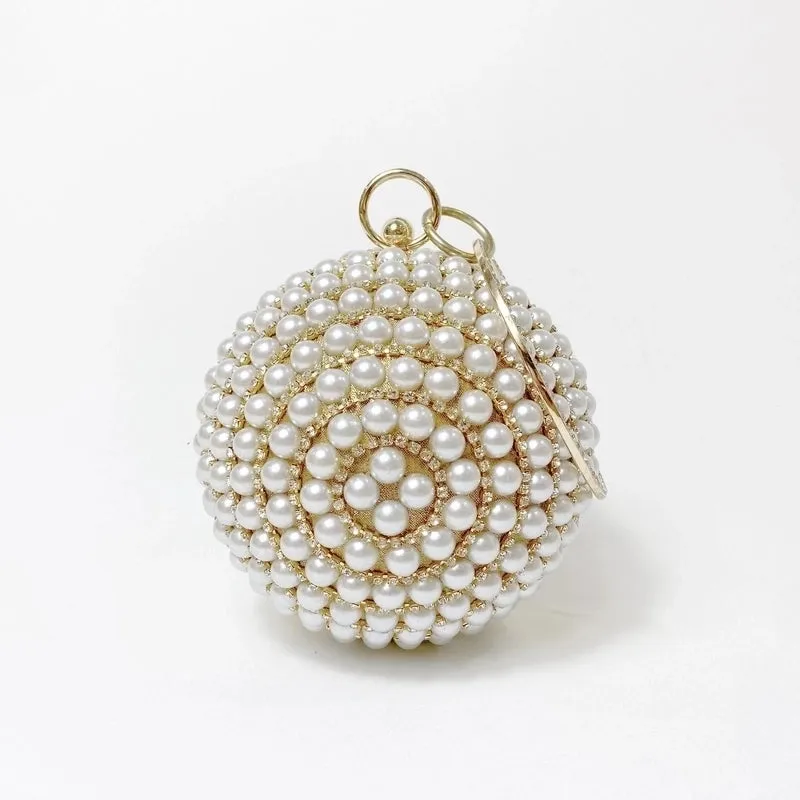 Black Gold Silver Pvc Geometric Pearl Round Evening Bags