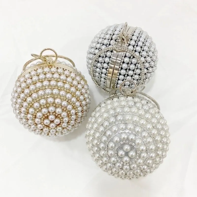 Black Gold Silver Pvc Geometric Pearl Round Evening Bags