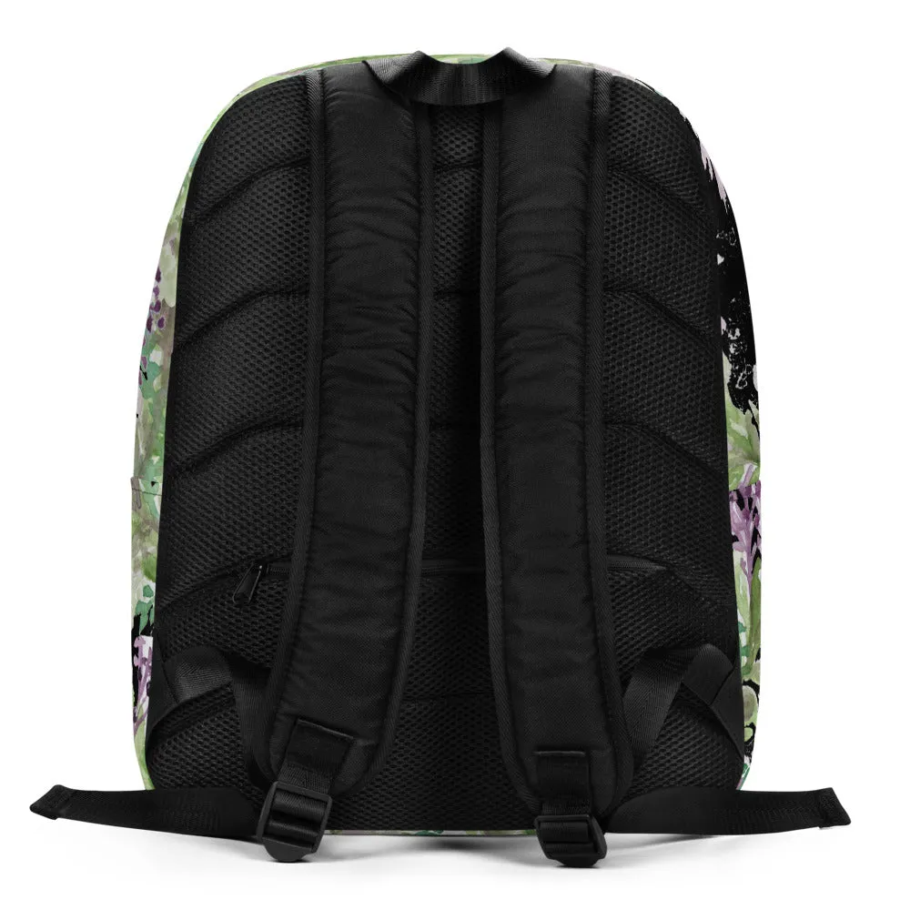 Black Lavender Floral Backpack, Floral Print Women's Laptop Minimalist Bag- Made in EU