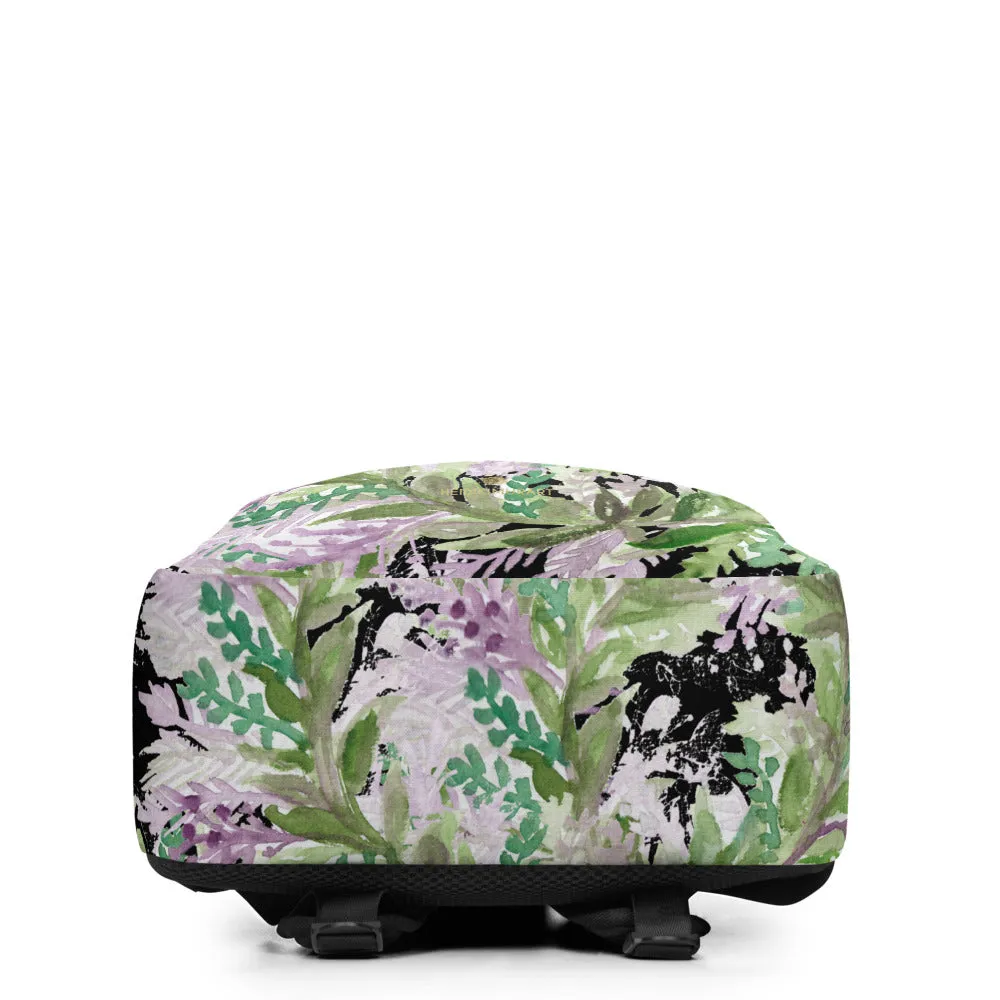 Black Lavender Floral Backpack, Floral Print Women's Laptop Minimalist Bag- Made in EU