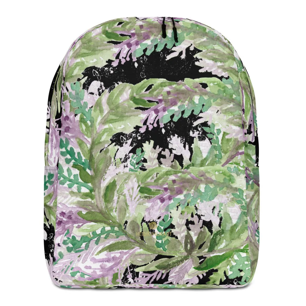 Black Lavender Floral Backpack, Floral Print Women's Laptop Minimalist Bag- Made in EU