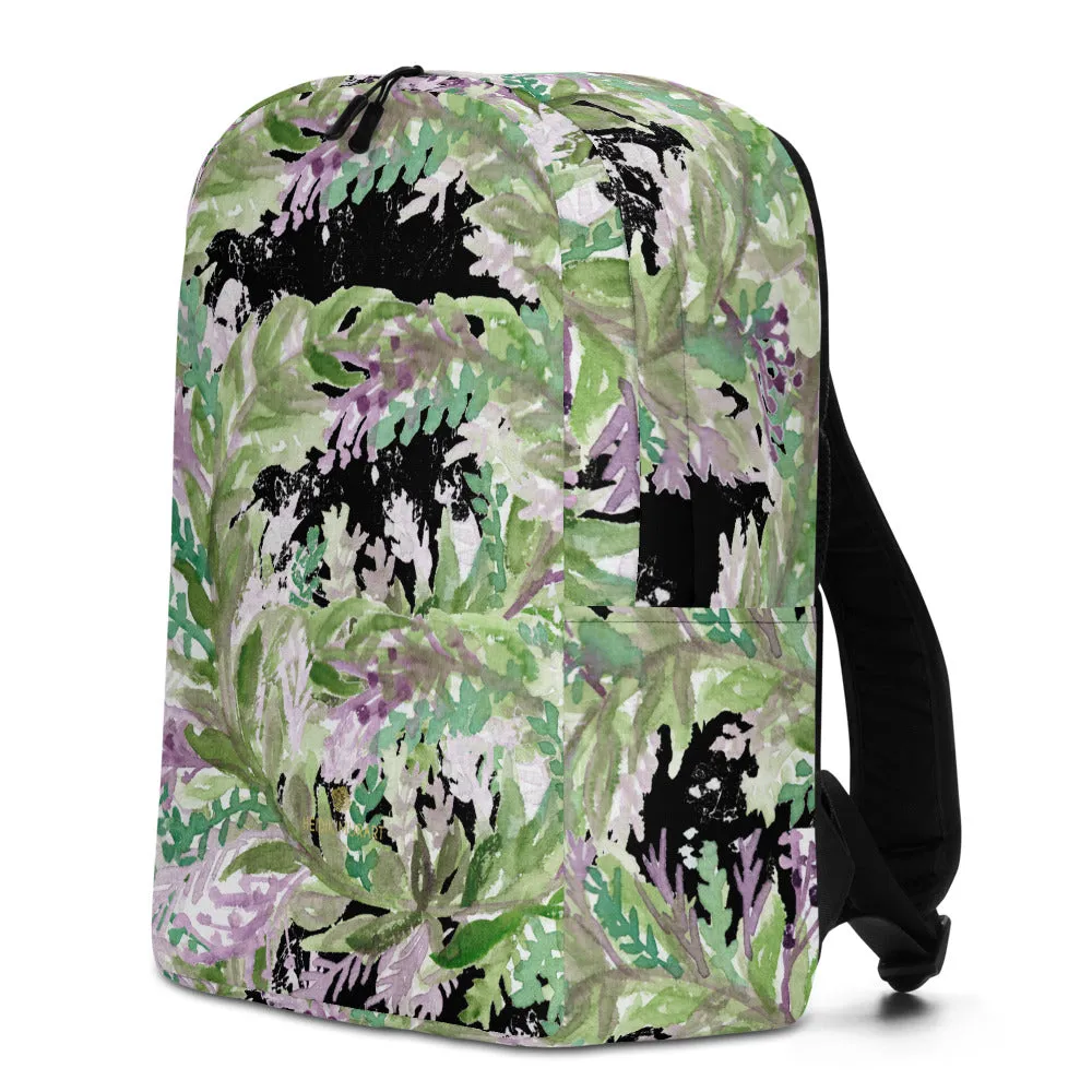 Black Lavender Floral Backpack, Floral Print Women's Laptop Minimalist Bag- Made in EU