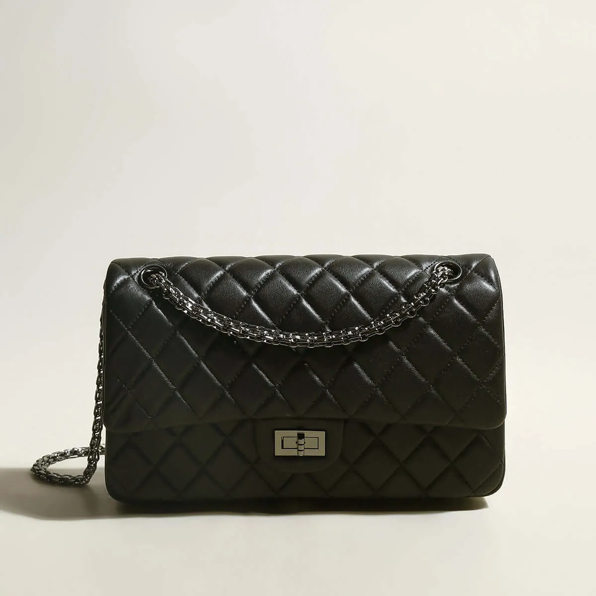 Black Quilted Bag with Metallic Chain Straps