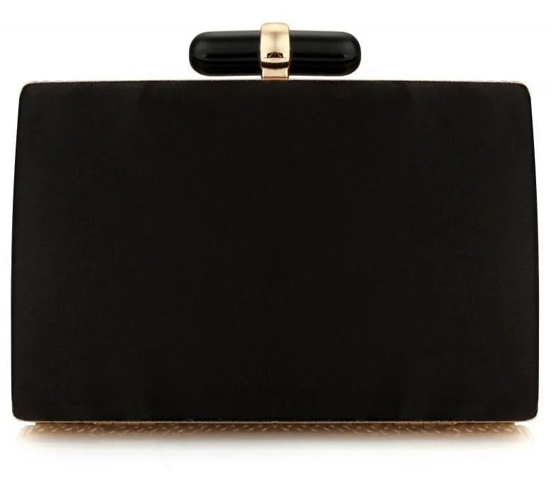 Black Satin Beaded Rhinestone Clutch Bag