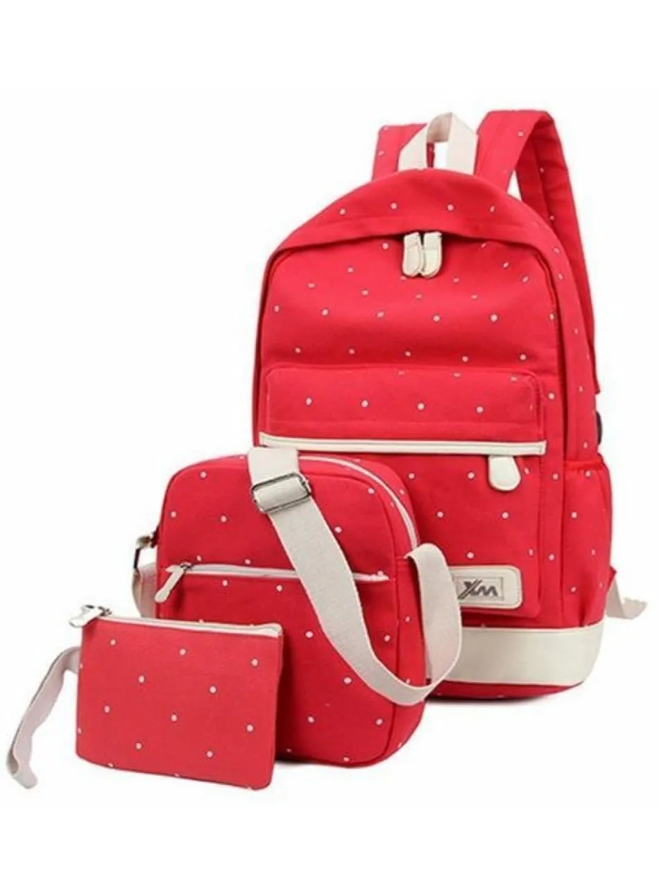 Book Smart 3pc Polka Dot Backpack Set