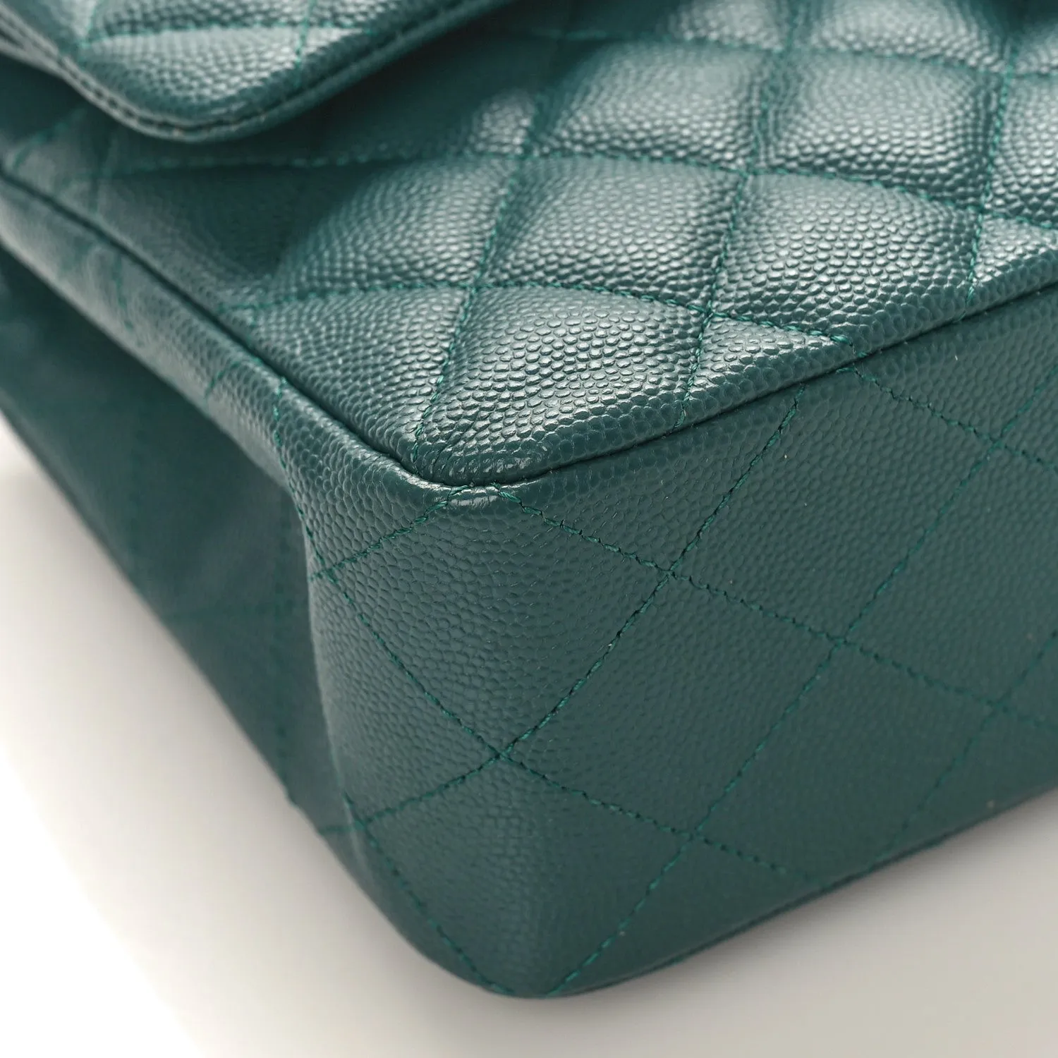 Caviar Quilted Small Double Flap Green