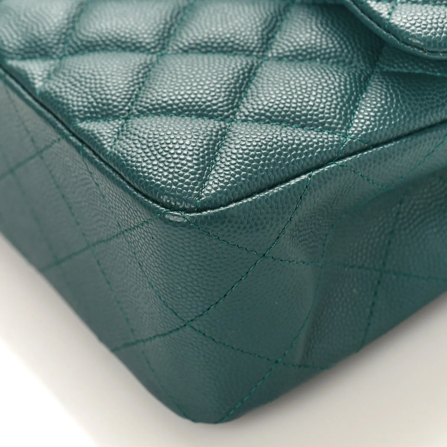 Caviar Quilted Small Double Flap Green