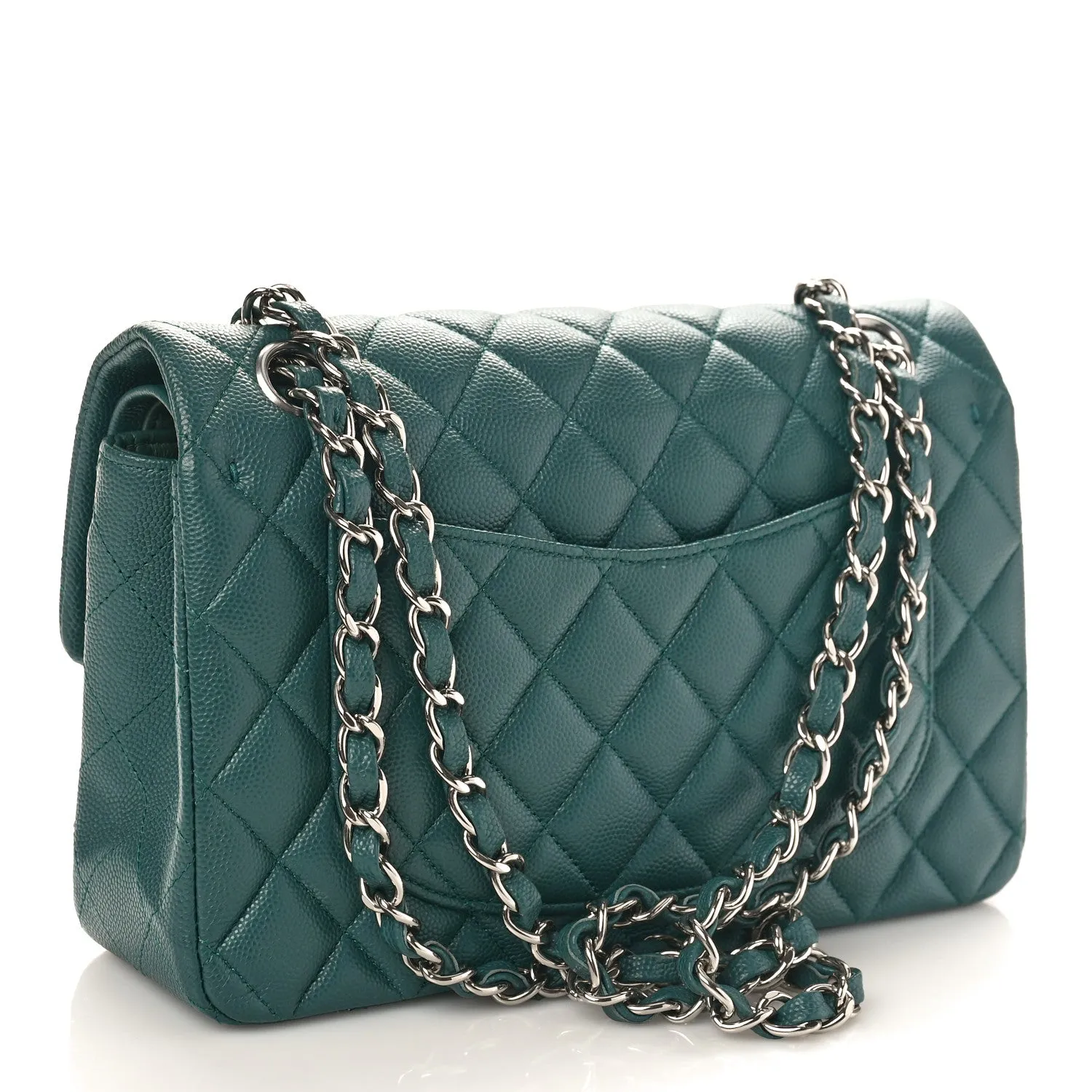 Caviar Quilted Small Double Flap Green