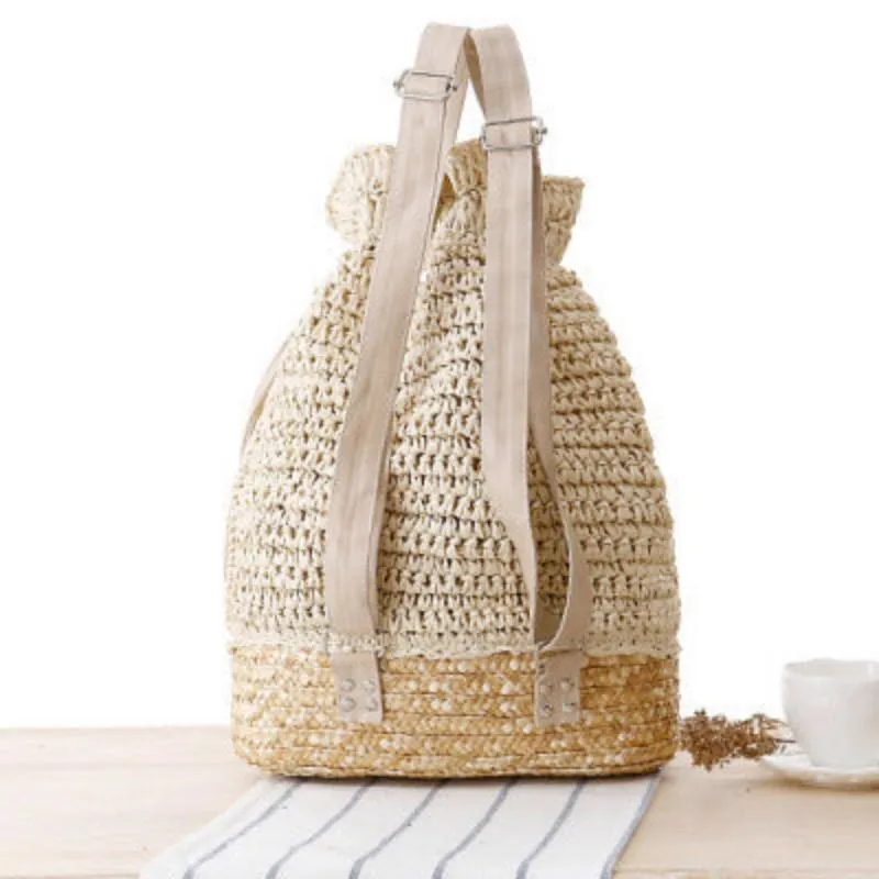 College Style Handmade Crocheted Backpack, Straw Woven Bag, Woven Bag, Leisure Female Bag