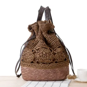 College Style Handmade Crocheted Backpack, Straw Woven Bag, Woven Bag, Leisure Female Bag