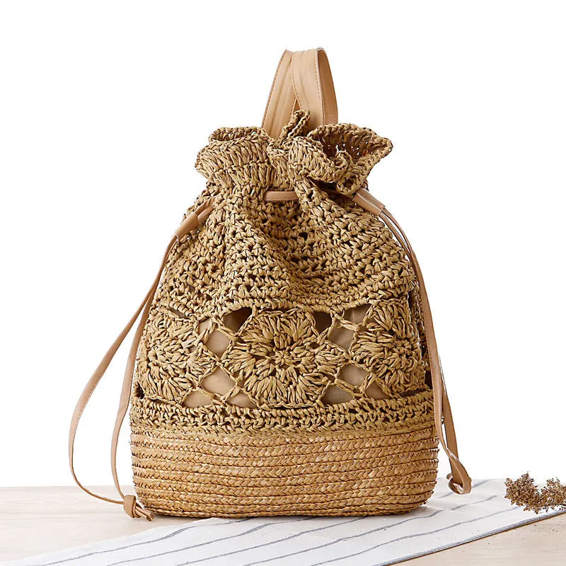 College Style Handmade Crocheted Backpack, Straw Woven Bag, Woven Bag, Leisure Female Bag