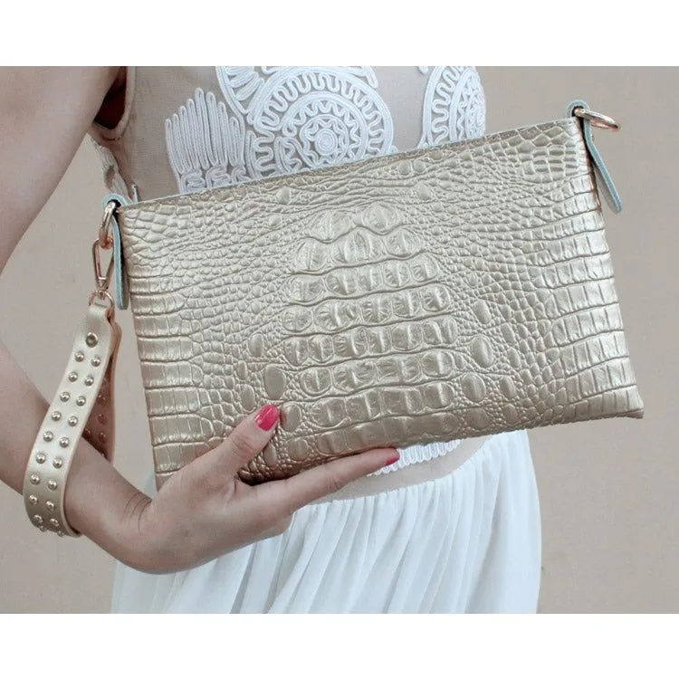 CrocTex Luxe Leather Evening Clutch with Rivet