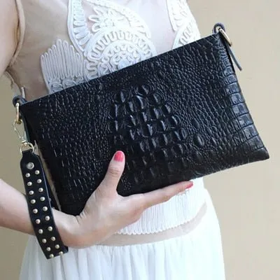 CrocTex Luxe Leather Evening Clutch with Rivet