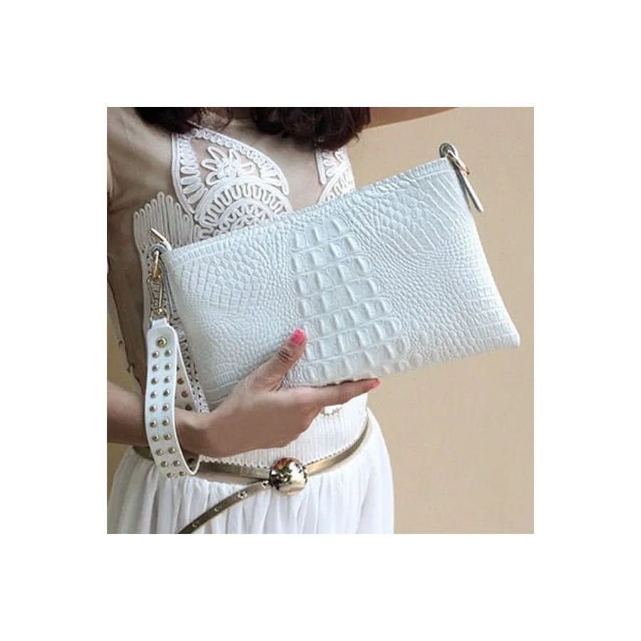 CrocTex Luxe Leather Evening Clutch with Rivet