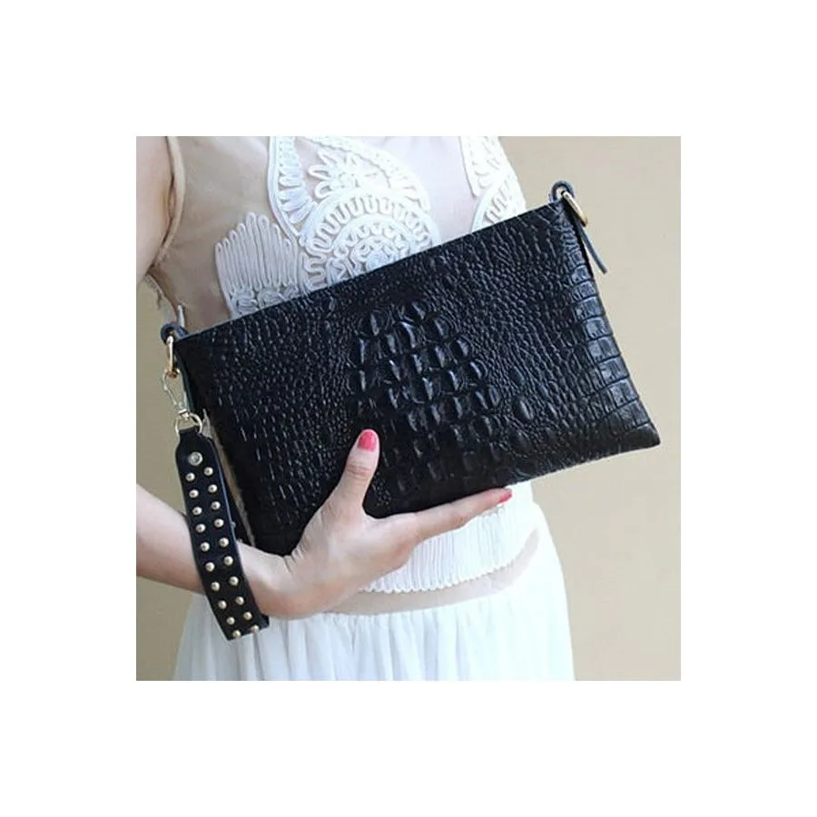 CrocTex Luxe Leather Evening Clutch with Rivet