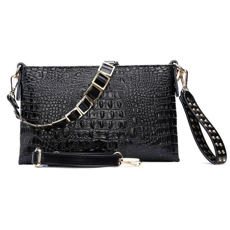 CrocTex Luxe Leather Evening Clutch with Rivet