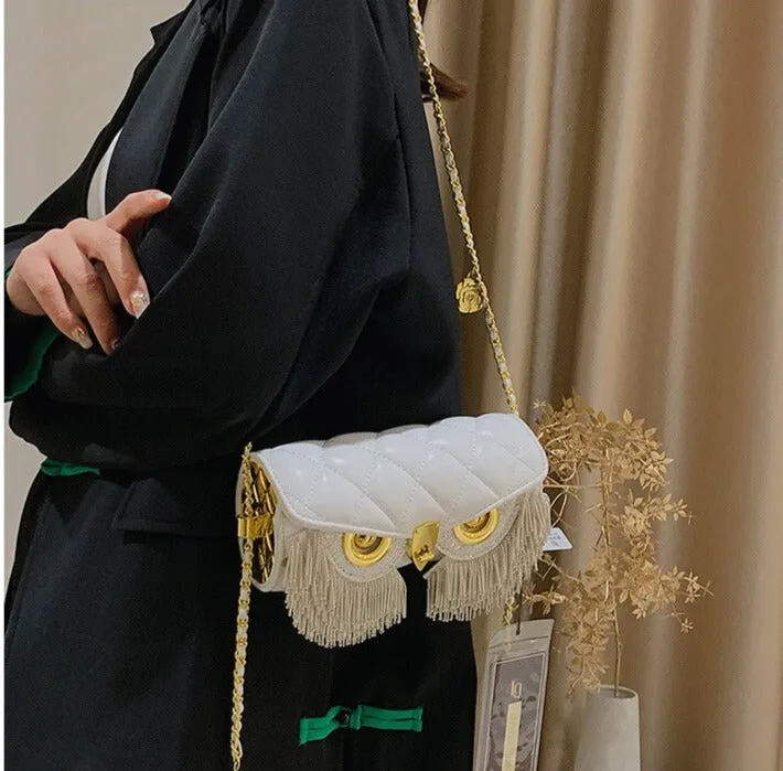 Cute Owl PU Leather Tassel Crossbody Bag