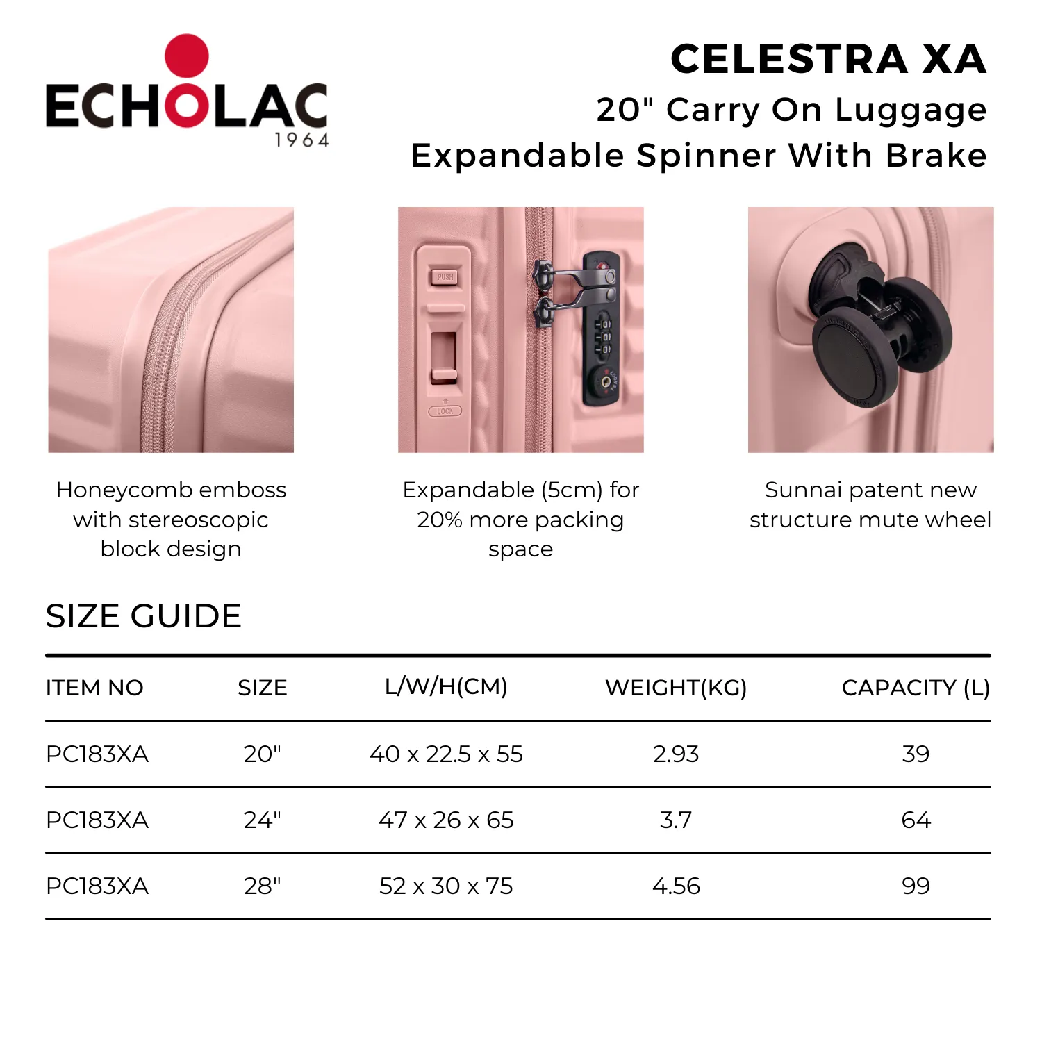 Echolac Celestra XA 20" Carry On Luggage Spinner With Brake