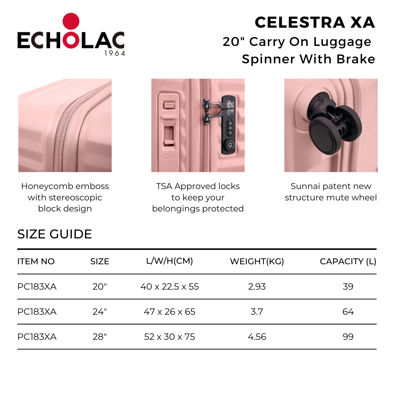 Echolac Celestra XA 20" Carry On Luggage Spinner With Brake