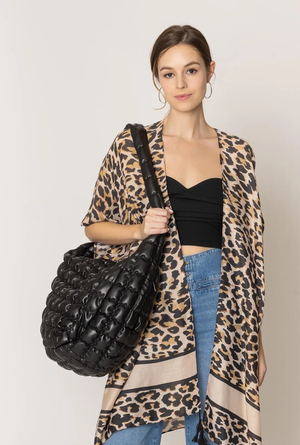 FAUX LEATHER QUILTED TOTE BAG