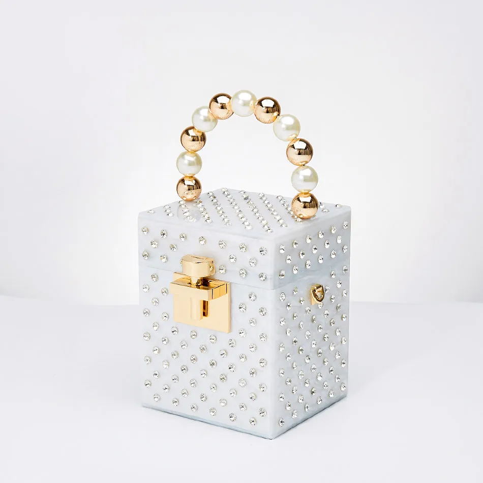 Faux Pearl Rhinestone Acrylic Box Bag