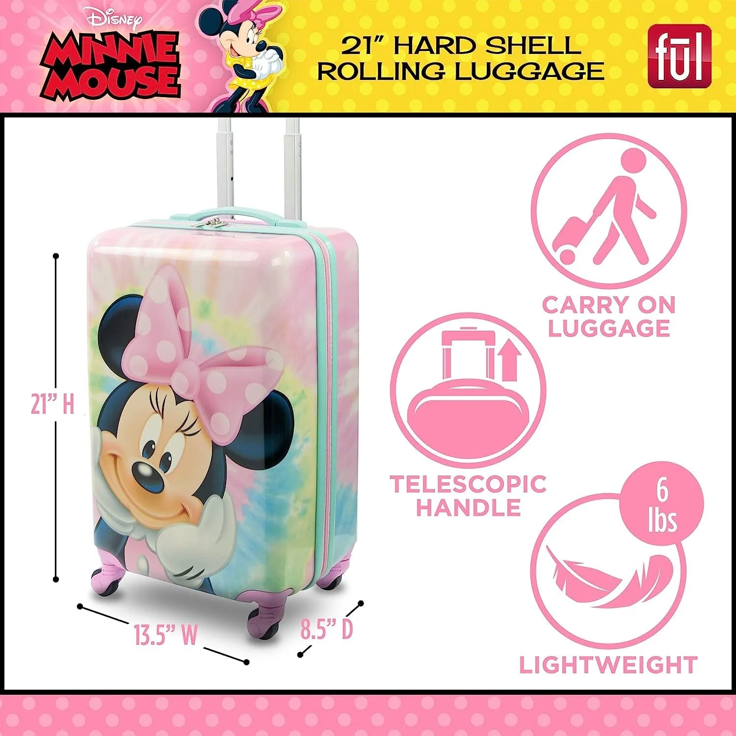 Ful FCGL0030SAMEC-634 Disney Minnie Mouse 21 Inch Kids Rolling Luggage