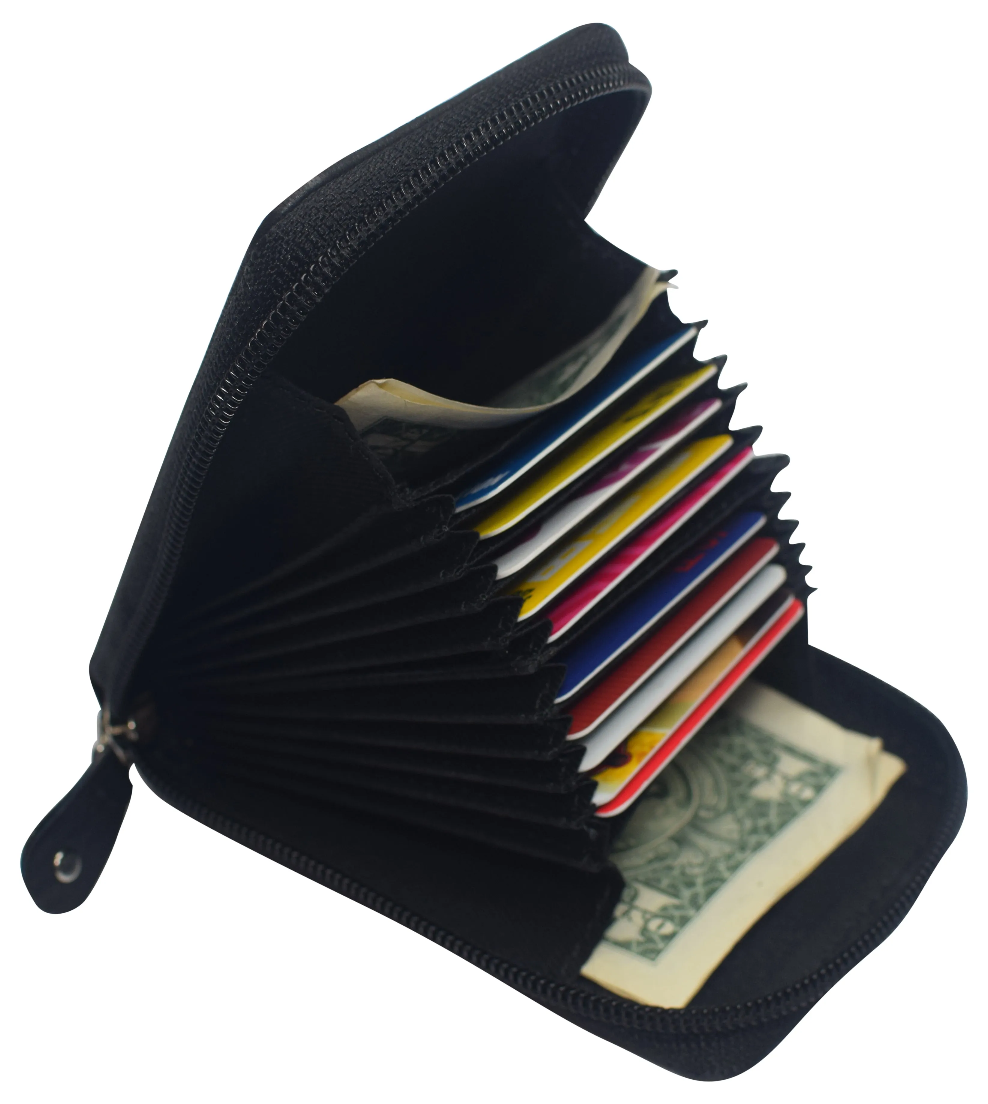 Genuine Leather RFID Accordion Credit Card Holder with Zipper for Women Ladies Wallets