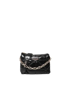 Geometric Quilted Black Shoulder Bag