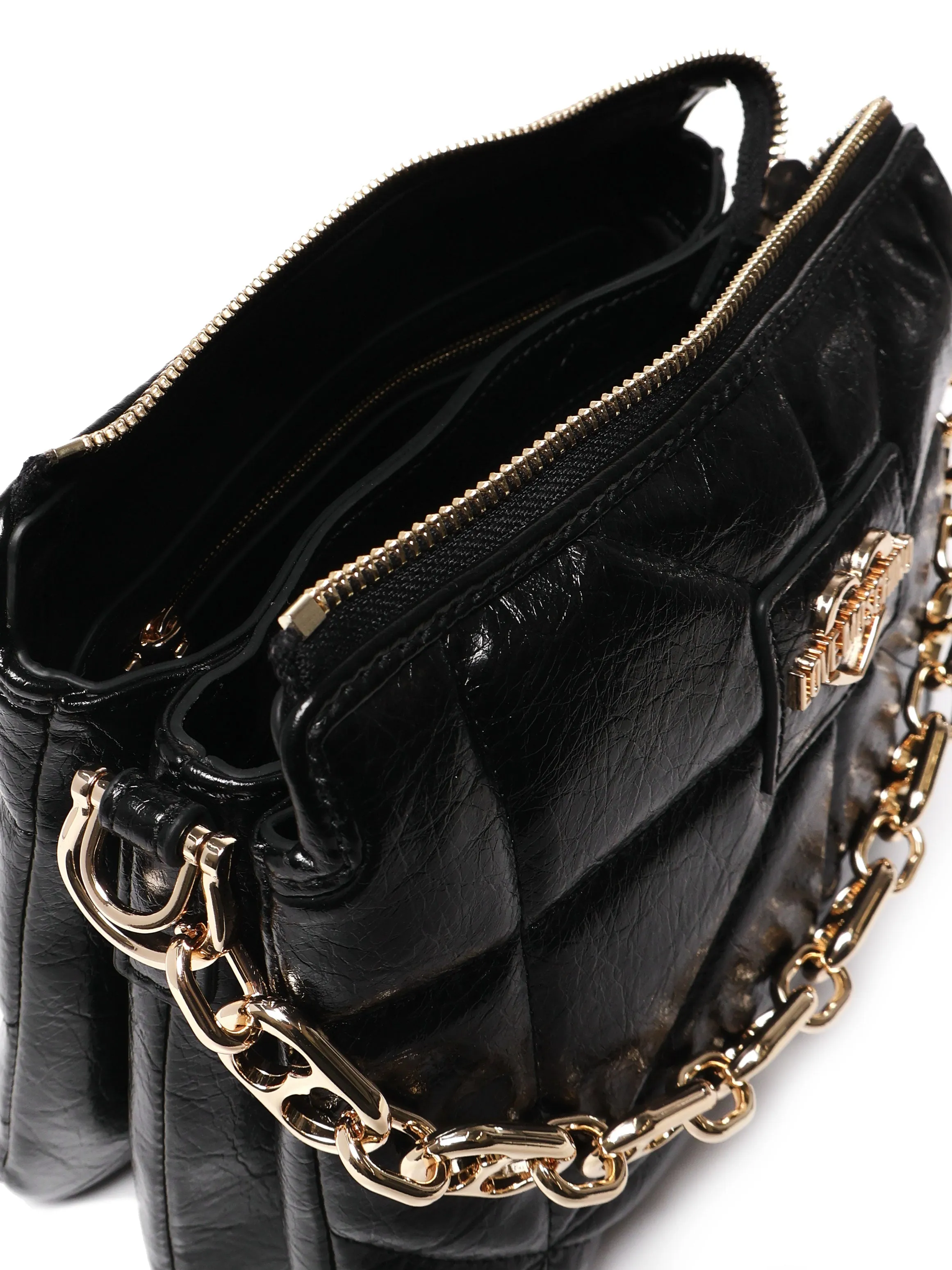 Geometric Quilted Black Shoulder Bag