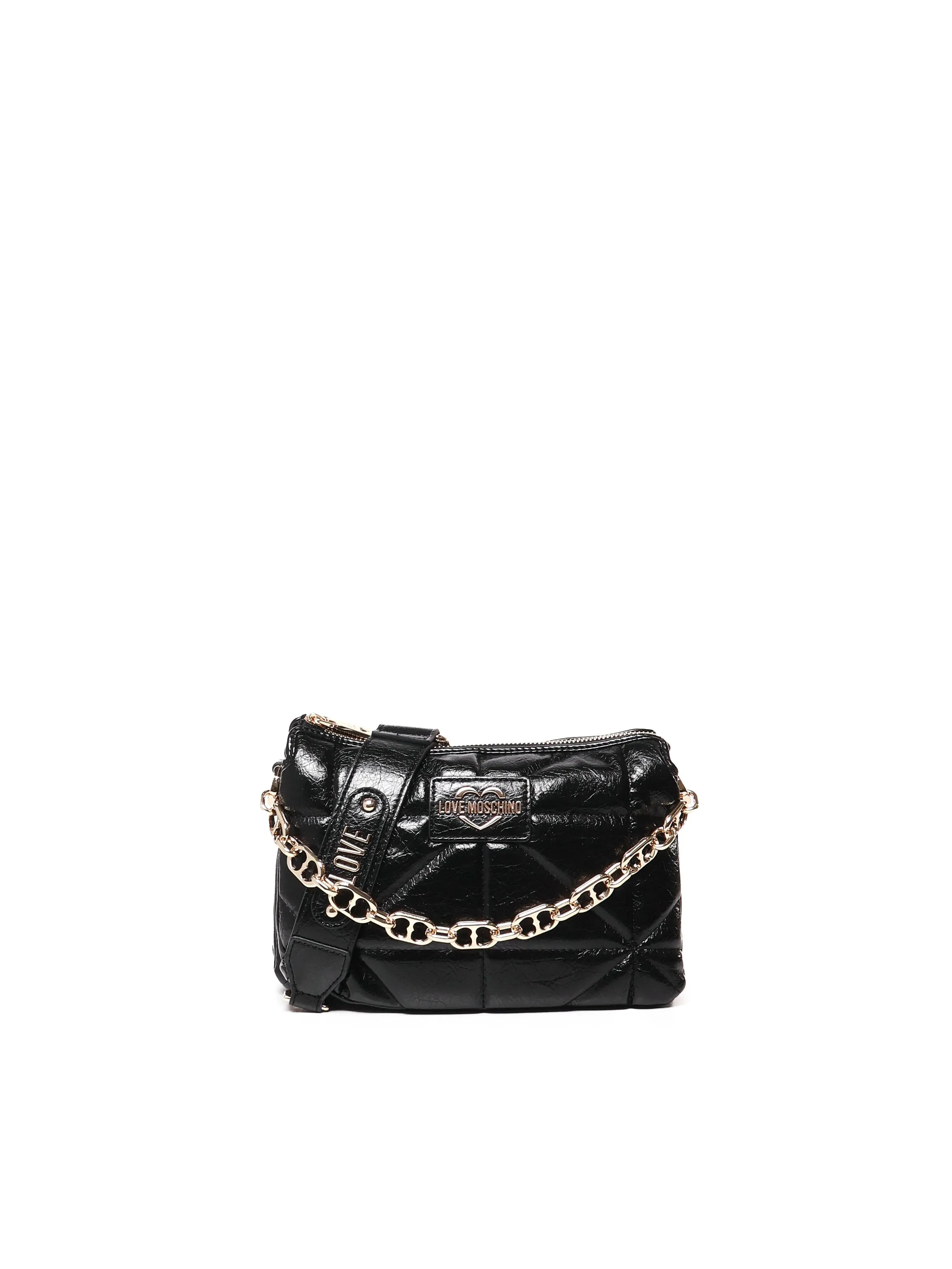 Geometric Quilted Black Shoulder Bag