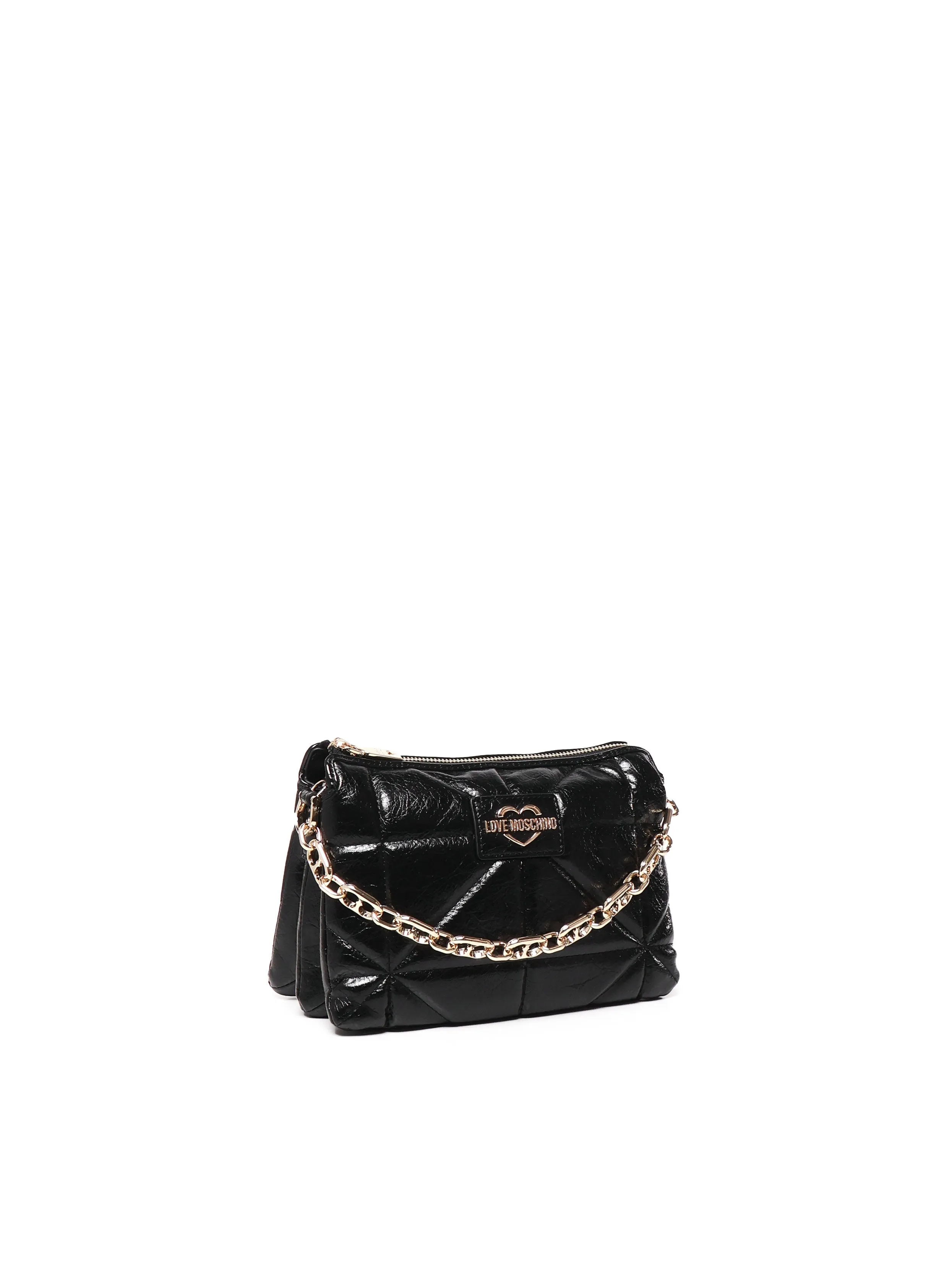 Geometric Quilted Black Shoulder Bag