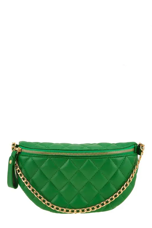 Green Quilted Faux Leather Shoulder Belt Bag