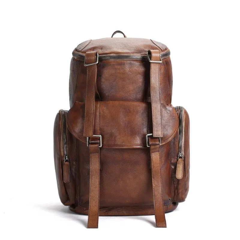 Handmade Full Grain Leather Backpack Travel Backpack Hiking Backpack