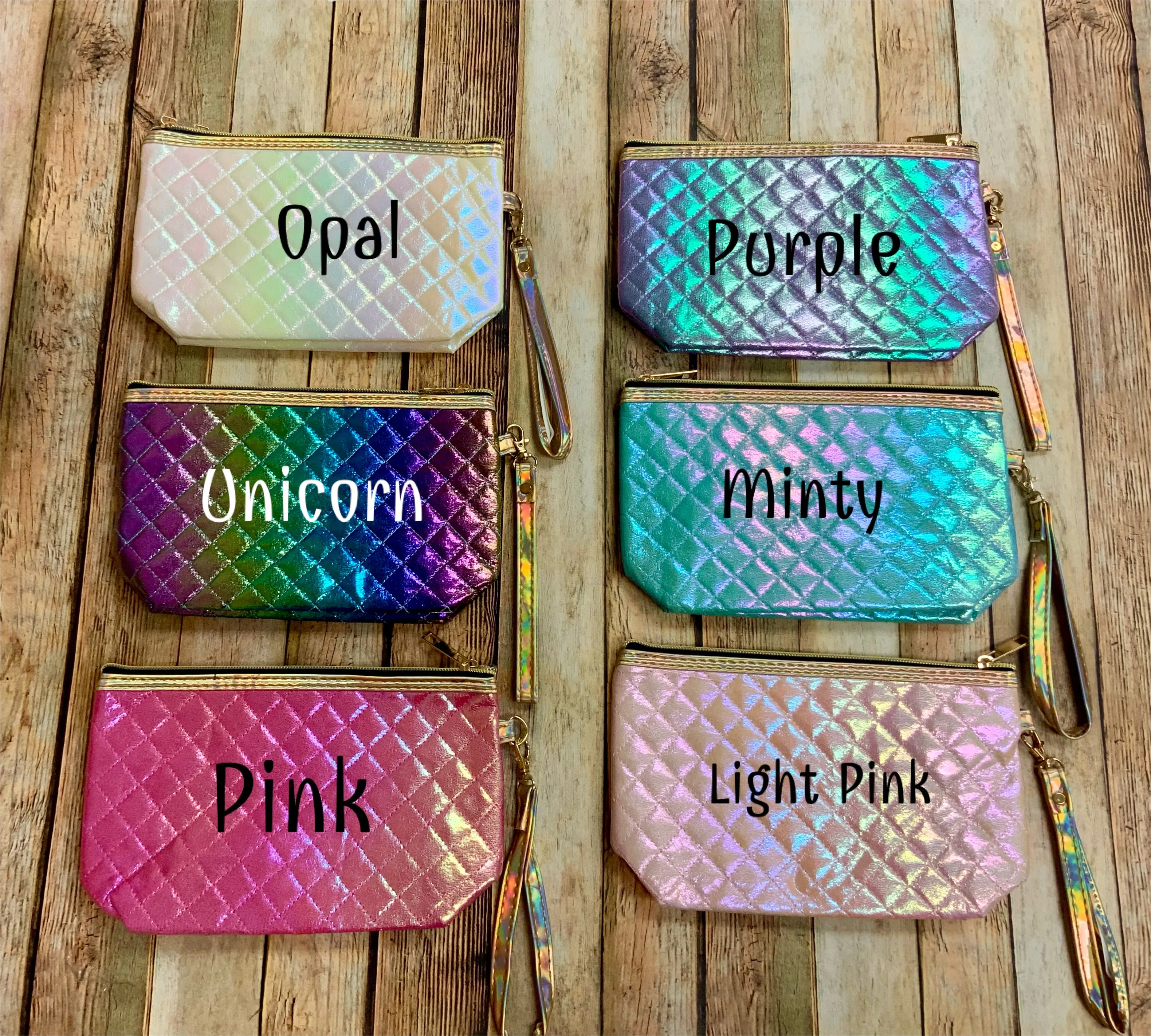 Iridescent  Pencil/ Pen/ Accessory Bags with Detachable Wrist Strap