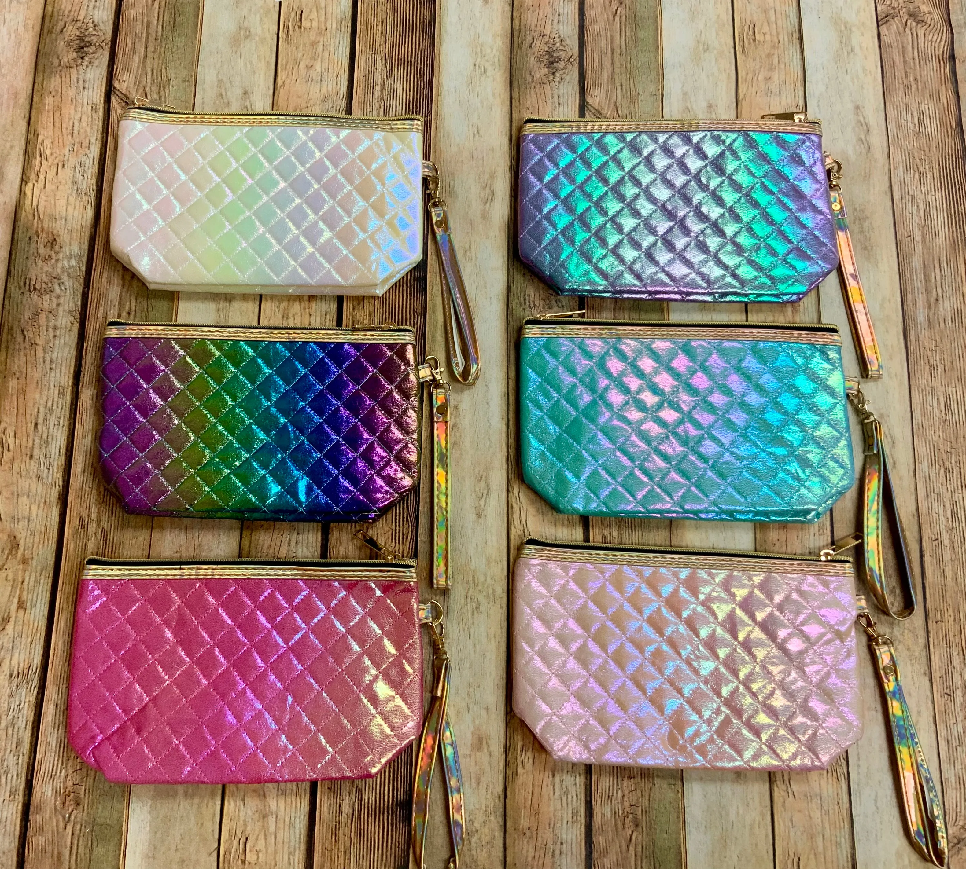 Iridescent  Pencil/ Pen/ Accessory Bags with Detachable Wrist Strap