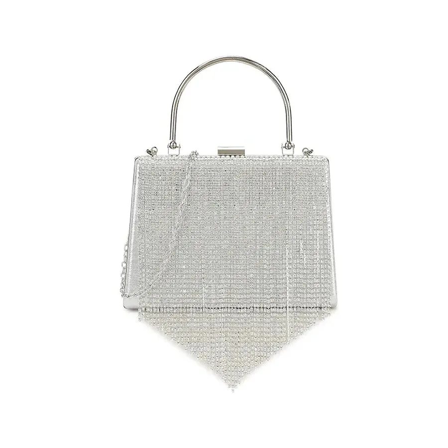 Koko Diamante Fringe Grab Evening Bag Silver Diamante