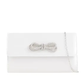 Koko Ivory Satin Bag with Diamante Bow