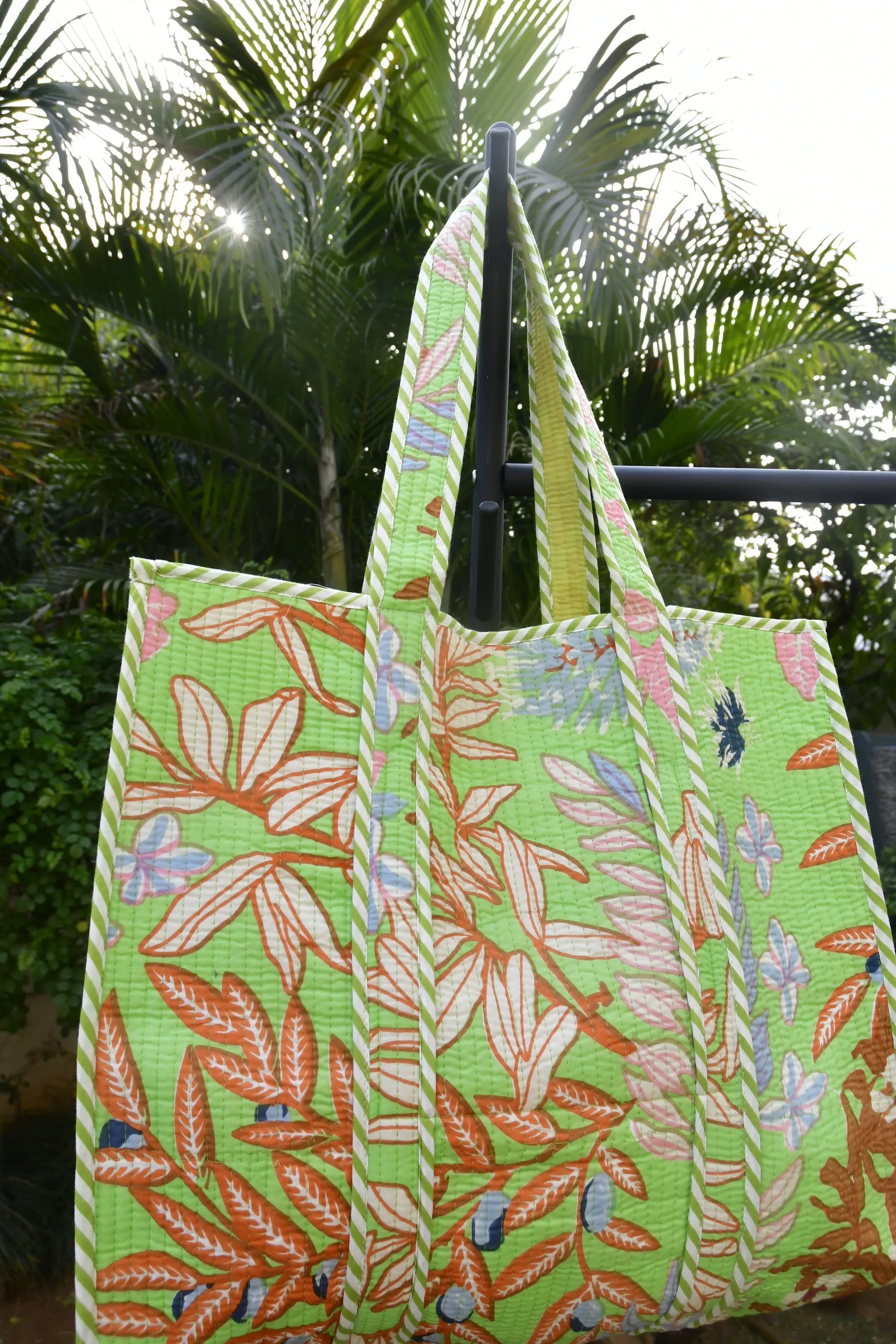 Light Green Floral Tote, Handcrafted, Eco-Friendly and stylish